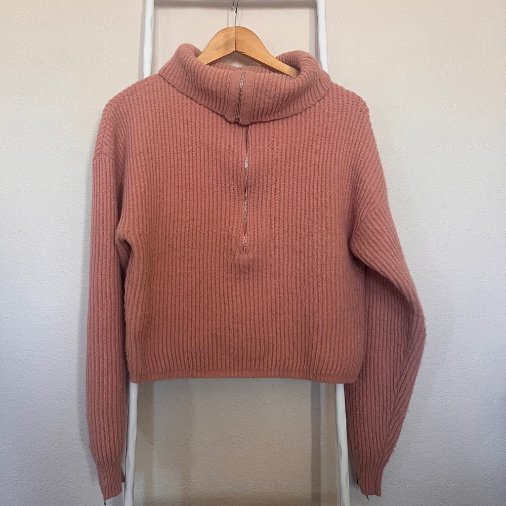 For Love & Lemons Peach Ribbed Half-Zip Sweater - Size M